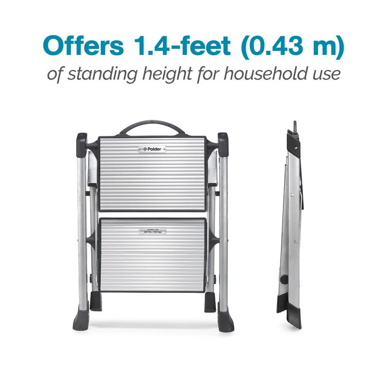 Polder Easy-Close Aluminium 2-Step Stool, Ladder with Non-Skid Feet, Folding