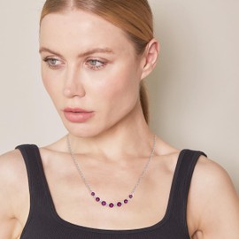 Beyond Brilliance Sterling Silver Lab Created Round Cut Ruby and White Sapphire Necklace for Women | 18" Cable Chain | Fashion Jewelry for Her | Gift Box Included