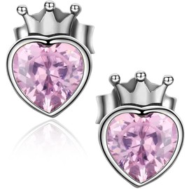 MENNICA BYDGOSKA Princess Earrings 925 Silver with Diamond Cubic Zirconia for Girls Women Nickel-Free Clasp Clasp Gift, Silver