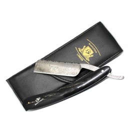 Classic Vintage Shaving Razors for Men New - Genuine Buffalo Horn Handle - Straight Cut Throat Shaving Razor - Damascus Steel - Beard Trimmer Razor - Wet Shaving Black - Storage Case