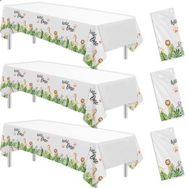 FVABO Wild One Birthday Decorations Tablecloth, 3pcs Disposable Jungle Animal Safari First Birthday Party Supplies Tablecover for Boy Girl, 86in x 55in