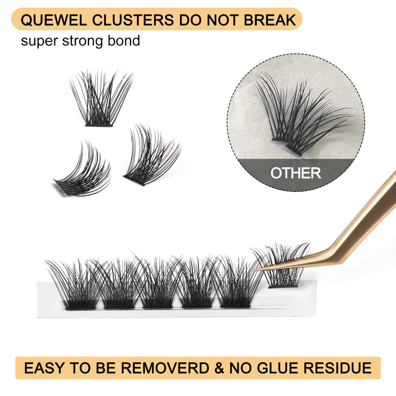 QUEWEL Individual Eyelashes, Individual Eyelash Clusters, Lashes, Mega D Curl,