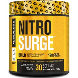 Jacked Factory Nitrosurge Build Pre Workout with Creatine for Muscle Building - Con Cret Creatine Powder & elevATP for Intense Energy, Powerful Pumps, & Endless Endurance - 30 Servings, Arctic White
