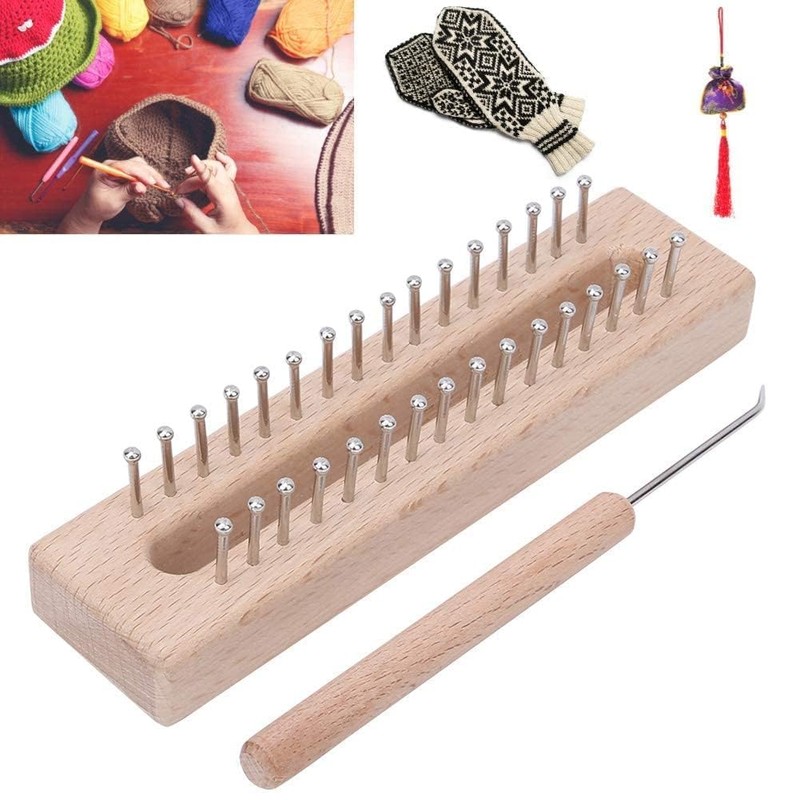 Beufee Wooden Knitting Loom with Elbow Crochet Hook Rectangular Hand