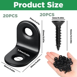 20PCS Angle Brackets 25x25mm Stainless Steel Right Corner Bracket 90 Degree Braces L Corner Fastener Brace Joint with Screws for Wood Fixing Furniture Shelves Tables Chairs, Black