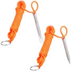 Soulchen 2 PCS 10 Ft 550lb Paracord Fishing Stringer Fish Holder with Stainless Steel Fish Spike and 1 Inch Split Ring