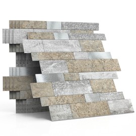 MOFIT Backsplash Tile for Kitchen Peel and Stick Stone Matte Finish,Bathroom Tiles Stickers 3D Wall Panel Linear Mosaic Marble Backsplash Waterproof(10sheets,Castle Brown)