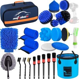 AUTODECO 24Pcs Car Detailing Brush Set, Car Detailing Kit, Auto Detailing Drill Brush Set, Car Detailing Brushes, Car Wash Cleaning Tools Kit for Interior, Exterior, Wheels, Blue
