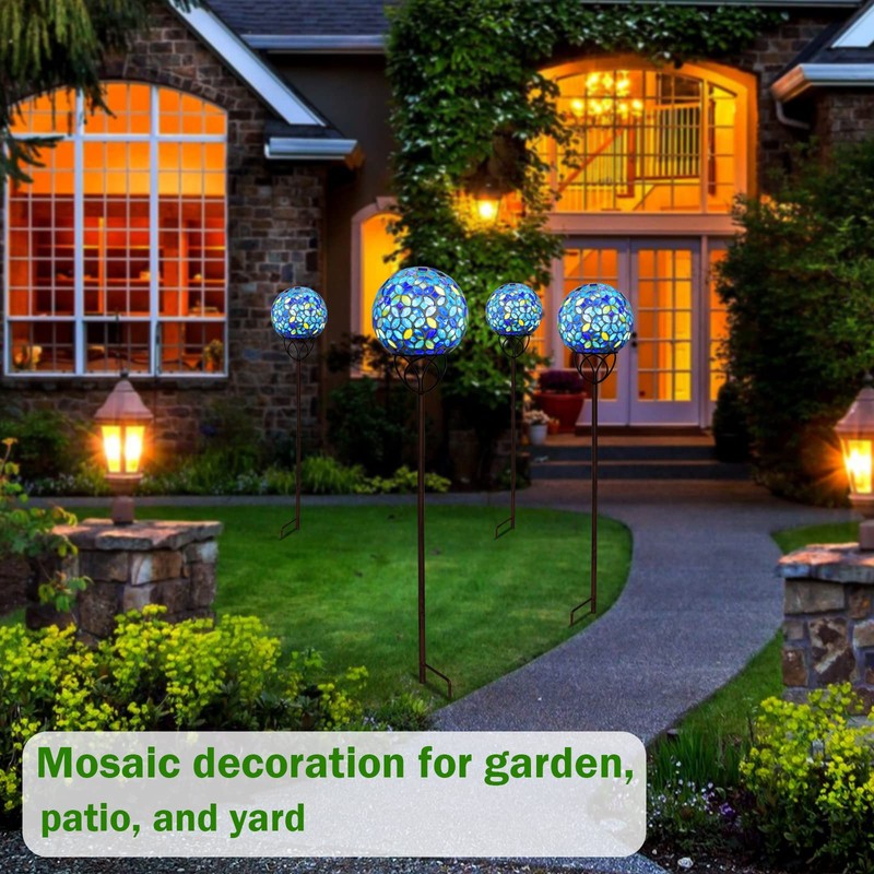 Solar Lights Outdoor Decorative, Solar Gazing Ball Mosaic Garden Stakes