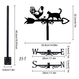 SUPERDANT Chicken Cat Weather Vane Flower Weathervanes Black Metal Wind Vanes Animal Weather Vanes Weathervane Garden Ornament for Farmhouse Garden Outdoor Yard Roof Shed Paddock Decoration