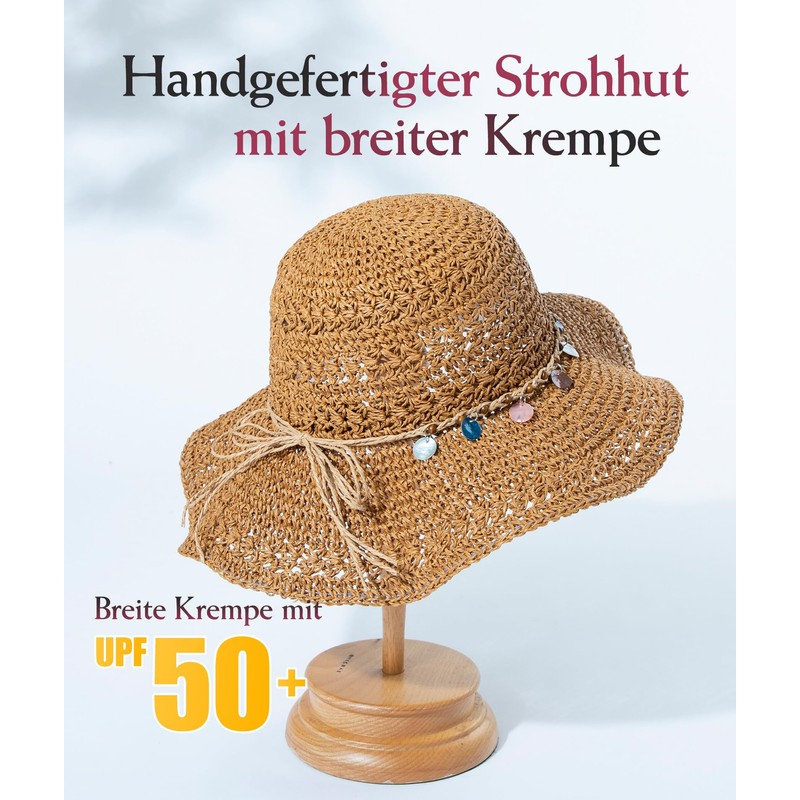 Comhats Women's Summer Straw Hat Foldable Handmade Beach Hat UV