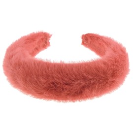 Womens Faux Fur Puffy Occasion Wedding Bridal Party Birthday Christmas Evening Wide 4cm Thick High Bump Padded Hair Hairband Accessories Headband Alice Band (Red)