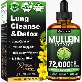 vivcmin Mullein Drops for Lungs with Licorice & Astragalus, Respiratory & Immune Support, Lung Detox for Smokers Tincture, Mullein Leaf Extract for Lung Cleanse, Sugar & Alcohol-Free, 2 fl oz