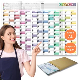 Wall Calendar 2025 2026 - School Year Planner 2025/2026 DIN A1 - Large XXL School Year Annual Calendar Folded - with Holidays and School Holiday Overview - Optimal Year Planner for School Year 25/26