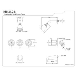 Kingston Brass KB131 3 Acrylic Handle Tub and Shower Faucet, Polished Chrome
