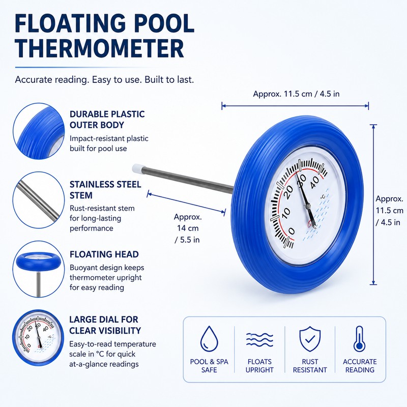 Floating Pool Thermometer for Indoor & Outdoor Use – Large-Dial