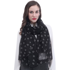 Lina & Lily Horseshoe Print Women's Large Lightweight Scarf (Black)