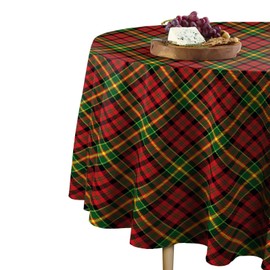 Fabric Textile Products Round Tablecloth, 100% Milliken Polyester, Machine Washable, 84" Round, Plaid, Christmas