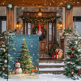 Winter Snowman Snowflake Garden Flag 12x18 Inch Double Sided Reindeer Christmas Tree Yard Outdoor Flag House Holiday Outside Decoration Burlap