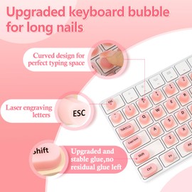 70 Pcs Raised Keyboard Stickers for Long Nails with Letters, Soft Silicone Keyboard Bubbles for Women,Reusable Adhesive Protective Type Long Nail Keyboard Stickers for Desktop-Pink