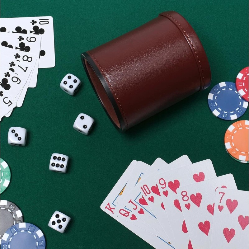 Leather Dice Cup Set Felt Lining Quiet Shaker with 5
