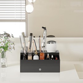 Messmenos Hair Tool Organizer, Acrylic Hair Blow Dryer Holder Stand for Straightener and Curling Storage, Bathroom Vanity Countertop Organization for Makeup Accessories (Black)