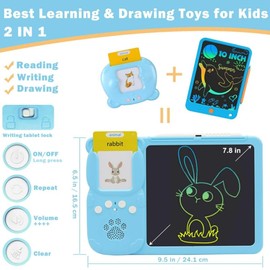 Juguetes de Aprendizaje con Tarjetas Flash Parlantes, Lectura Bilingüe en Español e Inglés,Tableta de Escritura LCD con 114 Tarjetas flashcards Parlantes， juego didáctico y regalos para niños（Azul）
