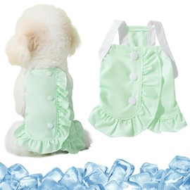Fnaobai Dog Cooling Outfit Cute Puppy Summer Quick Dry Sleeveless Dress Shirt Breathable Pet Top Clothes Apparel with Ruffles for Small Medium Dog Cats (Green, X-Large（13.2-16.5lb）)