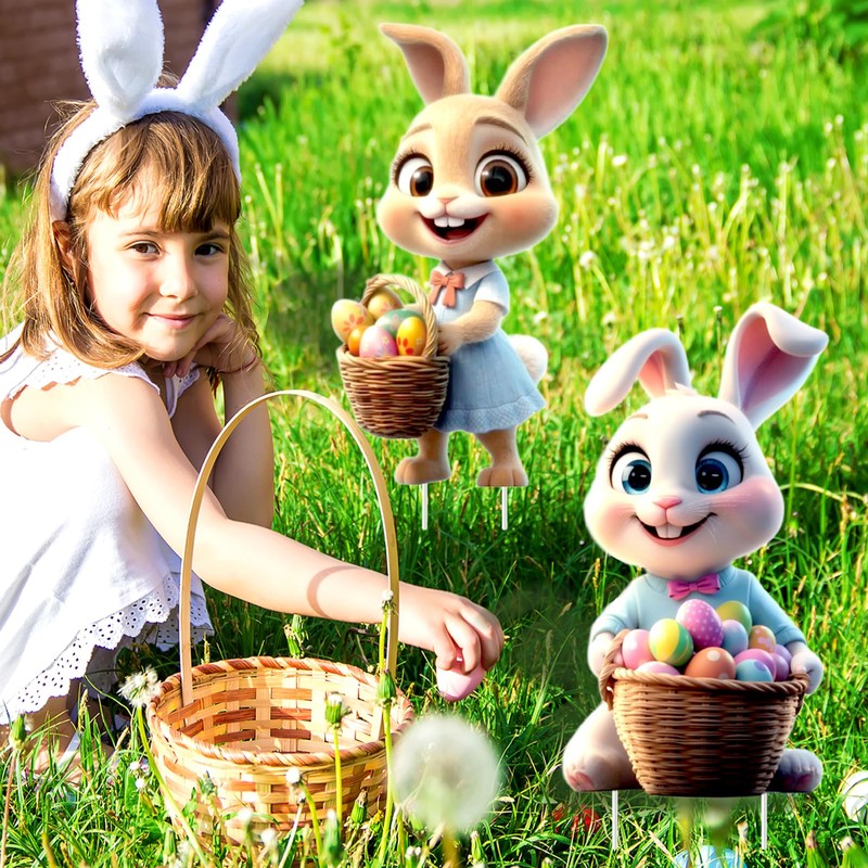 6 PCS Easter Yard Decorations Easter Bunny Yard Signs Easter