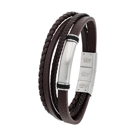 s.Oliver Men's Leather Bracelet, Stainless Steel, Stainless Steel, brown