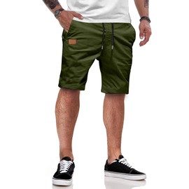 Jmierr Men's Summer Chino Shorts, Cotton, Elastic Waist, with Pockets, F Green