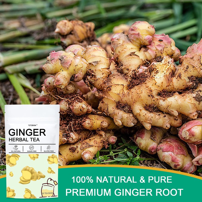 TZTZBOM Ginger Tea Bags - 100% Pure Ginger Root &
