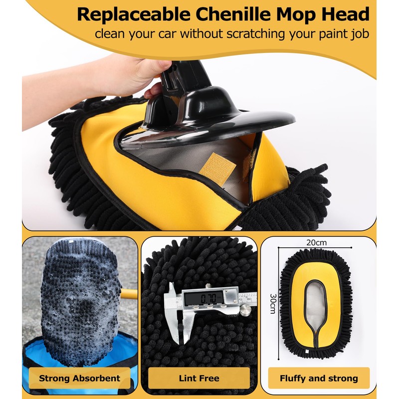 anngrowy 56.7" Car Wash Brush Mop Kit Mitt Sponge with