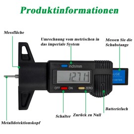 Mesee Tread Depth Gauge, Tyre Tread Depth Gauge, Tyre Tread Depth Gauge 0-25.4 mm, LCD Tread Depth Gauge, Digital Tyre Tread Depth Gauge for Tyres Motorcycle, Car, Vans, Trucks