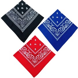 JCKD 3-Piece Headscarf Set, Nicki Scarf as Headscarf or Scarf, Unisex Tied Scarf as Headwear, Paisley Pattern, Hair Scarf, Scarf, Scarf, Square Scarf (54 x 54 cm) (Blue/Red/Black), Blue/Red/Black