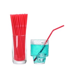 YAOSHENG 200pcs Yellow Straw 8.28" x 0.23"Solid Colors Flexible Drinking Straws, Plastic Disposable Bendy Straws (red)