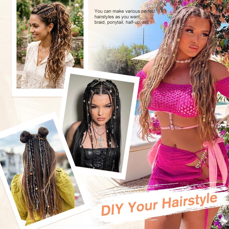 BOGSEA 2PCS Clip in Braid Hair Extensions, Boho Dreadlock Brown