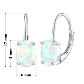 SILVEGO Women's Earrings 925 Sterling Silver with Synthetic White Opal 6 x 8 mm, Silver