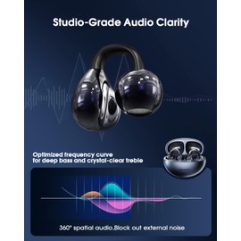 HALQAHA Clip on Earbuds, Open Ear Headphones, Wireless Bluetooth 5.4 Comfortable with Impactful Sound Noise-Free Conversation and Ultra-Long Battery Life,Waterproof for Glasses Wearers and Workouts