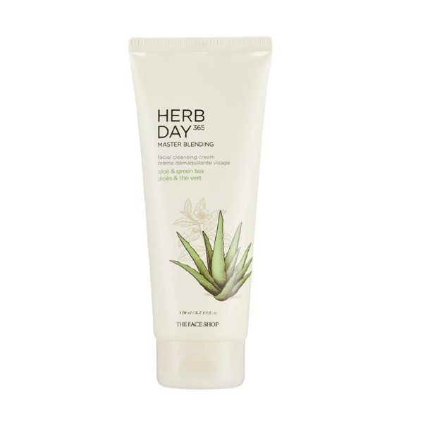 The Face Shop Herb Day 365 Master Blending Cleansing Cream Aloe & Green Tea | Formulated with Fresh Aloe & Green Tea Extract for Skin Hydrating & Soothing | Oil Enriched & Naturally Derived, 5.7 Fl Oz