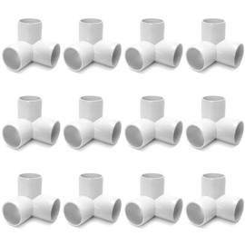 QWORK 3 Way 1/2" Tee PVC Fitting Elbow,12Pack PVC Fitting Connector,Furniture Grade, for Building Furniture and PVC Structures, White