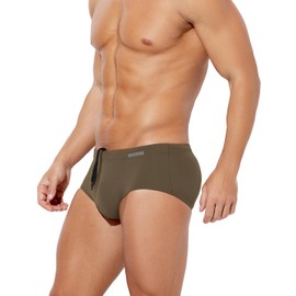 Casey Kevin Men's Solid Swim Briefs Elastic Drawstring Board Surf Swimsuits Quick Drying Bikini Bottom Swimwear,Green-M