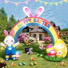 PullCrease 10.6 Pies Decoración Inflable de Pascua Arco Inflable de Pascua con Conejo y Huevos Luces LED Incorporadas Decoración de Patio de Pascua para Fiesta Jardín al Aire Libre