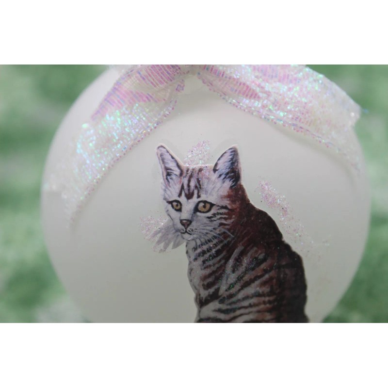 C011 Hand-made Christmas Ornament cat kitten - Tiger Tabby sitting