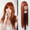 Towarm Ginger Wig with Bangs Long Straight Copper Brown Wig