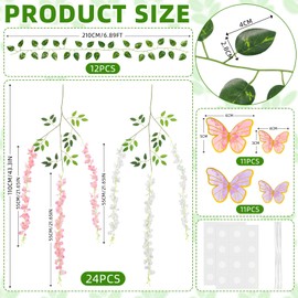 Canlierr 58 Pcs Fairy Garland Wisteria Decoration,Pink, White