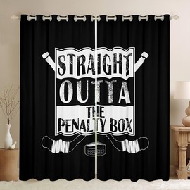 Feelyou - Cortinas de hockey sobre hielo para niños, para recámara, sala de estar (2 paneles, 38 x 54 pulgadas) fuera de la caja de penalización, cortinas de oscurecimiento para deportes de invierno,