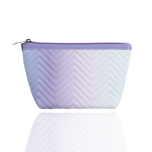 Caizqbry Makeup Bag Zipper Cosmetic Bag for Women, Medium Portable Leather Toiletry Bag Accessories Organizer(Gradient Purple)