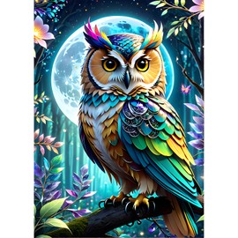 QINRUBB Owl Diamond Painting Adults, 5D Moon Night Diamond Painting Pictures Beginners, DIY Dreamland Round Full Drill Diamond Painting Embroidery Cross Stitch Gifts Home Wall Decor 30 x 40 cm