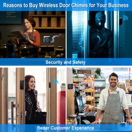 ChunHee Wireless Door Open Alarm Chime 600ft Operating Range 58 Chimes 5 Adjustable Volume with Mute Mode LED Indicators for Home Shop Office with 2 Plug in Receivers and 3 Sensors